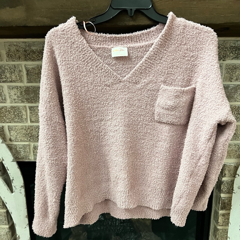 Fuzzy Lilac/Pink Pocket Sweater